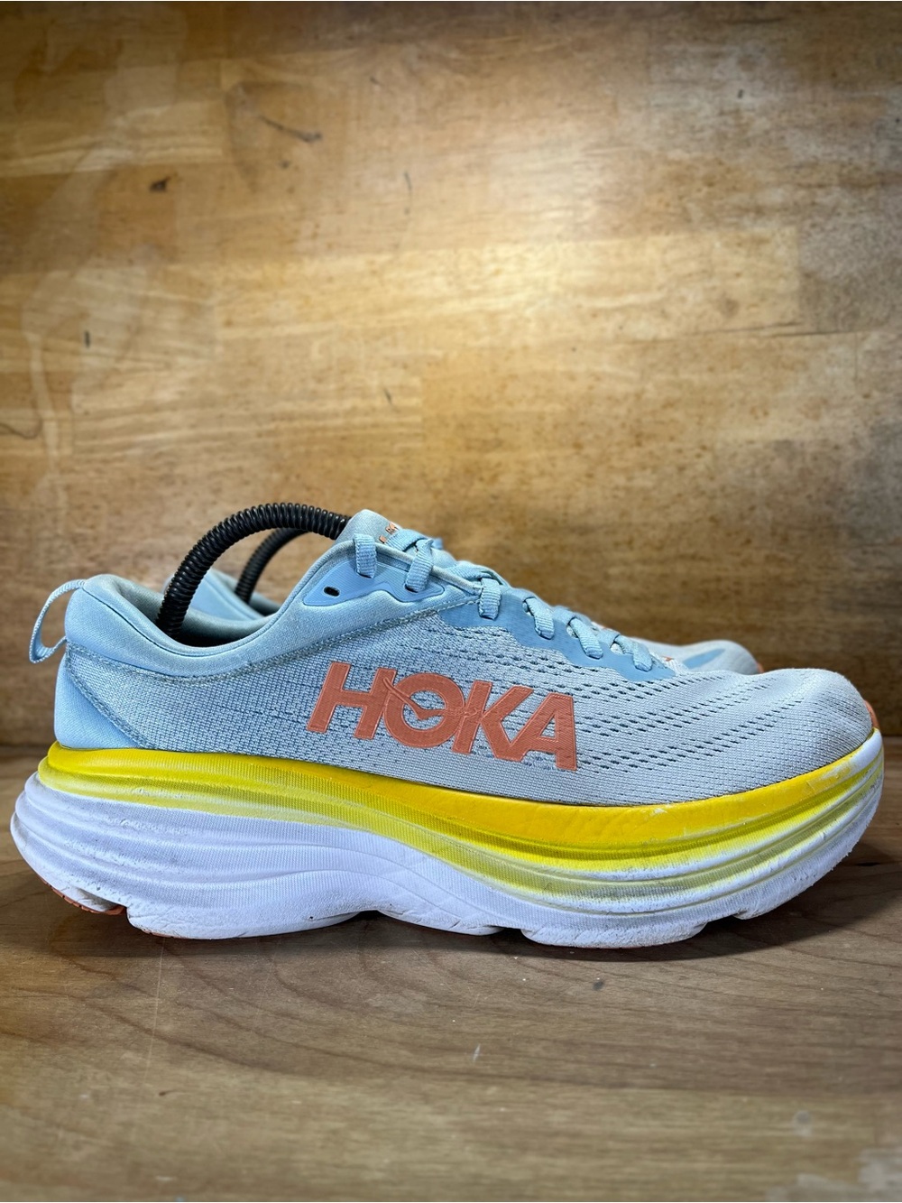 Hoka One One Bondi 8 Womens Size 10.5 Running Shoes Sneakers Blue Yellow